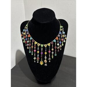 Michal Negrin Statement Bib Necklace Multicolor Crystal Floral Boho Dangle